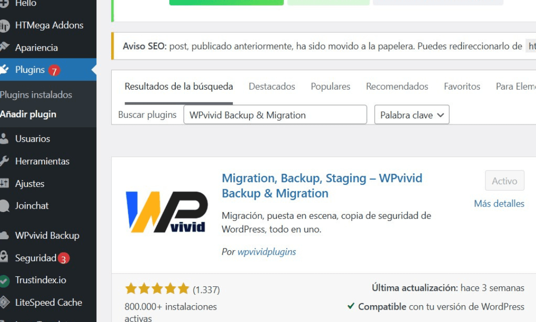 Instalar y activar WPvivid Backup